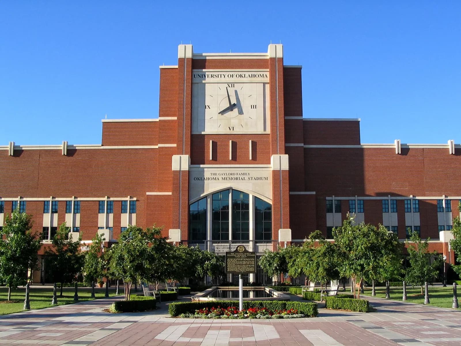 The front of Oklahoma Memorial Stadium in Norman, Oklahoma.
