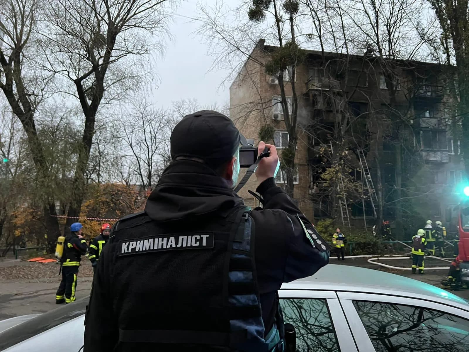 A residential building in Kyiv damaged by shelling.