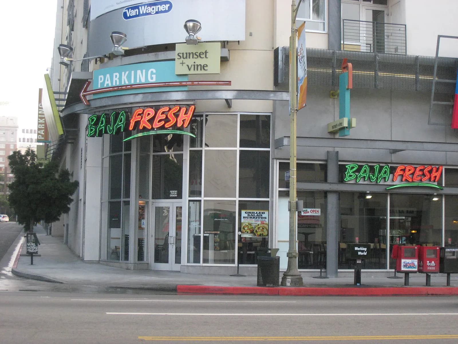 Exterior of a Baja Fresh restaurant on Sunset Boulevard in Hollywood, California.