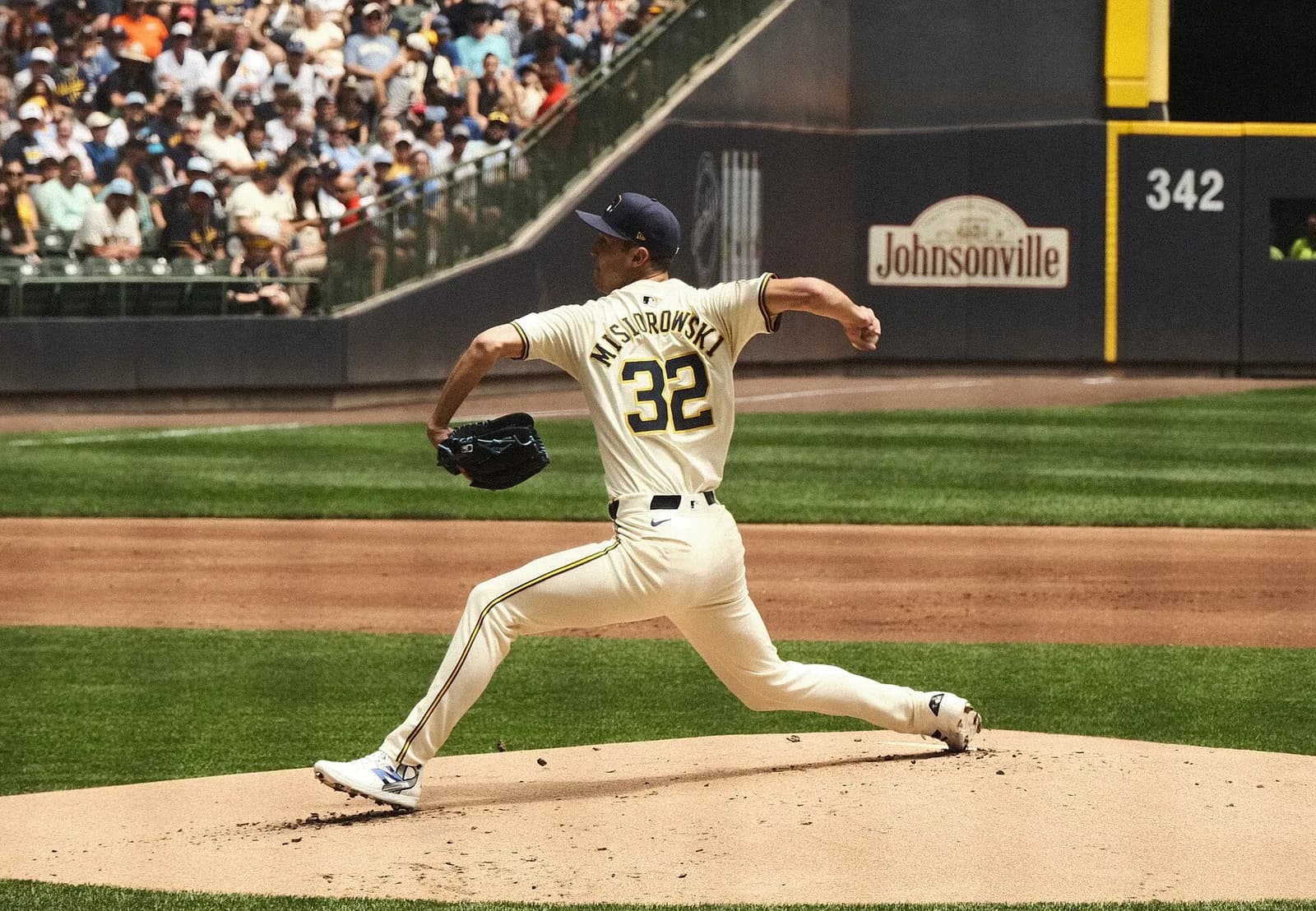 Milwaukee Brewers pitcher Jacob Misiorowski delivers a pitch.