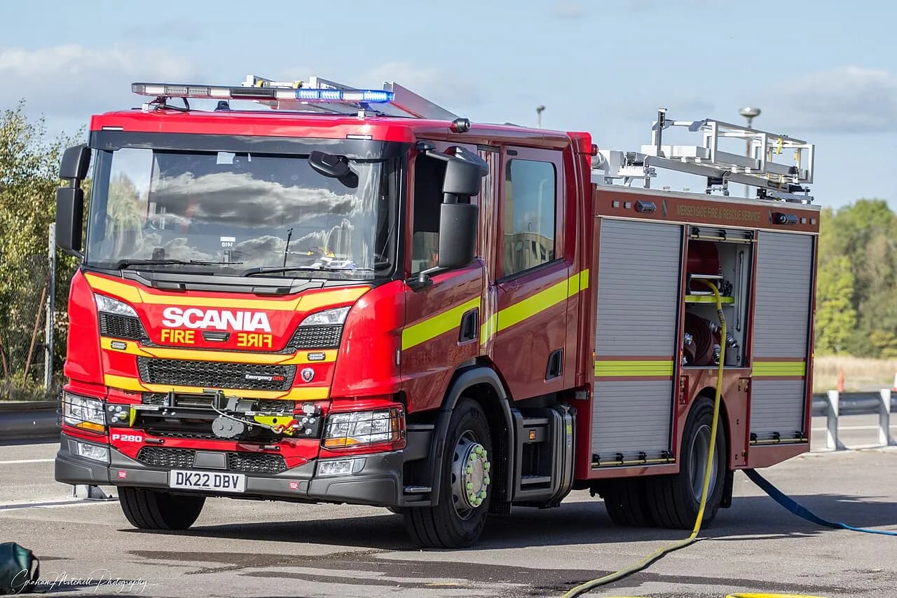 Merseyside Fire and Rescue Service fire engine at a 2022 fire service event