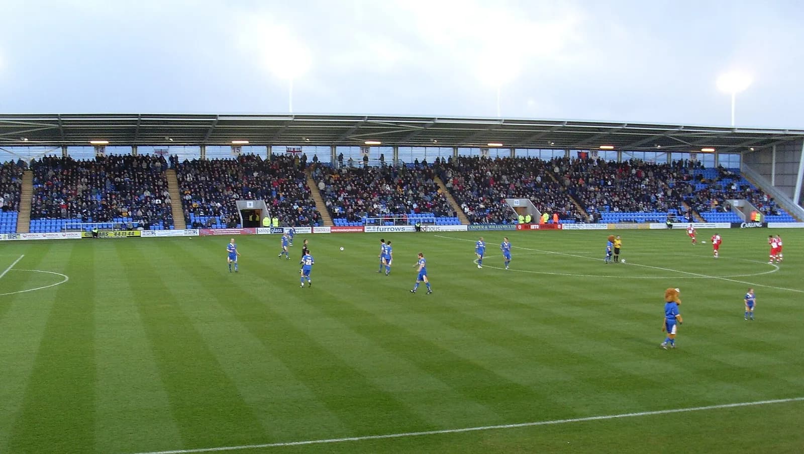 View across the stands inside Shrewsbury Town’s New Meadow stadium.