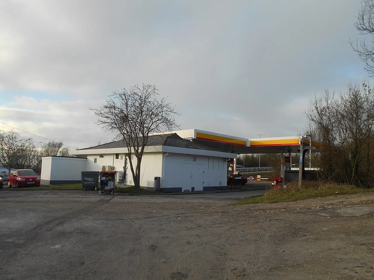 Rear of a Shell petrol station beside the A229 at Blue Bell Hill, Kent