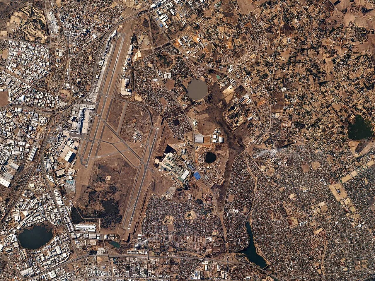 Satellite view of Ekurhuleni around O. R. Tambo International Airport in South Africa