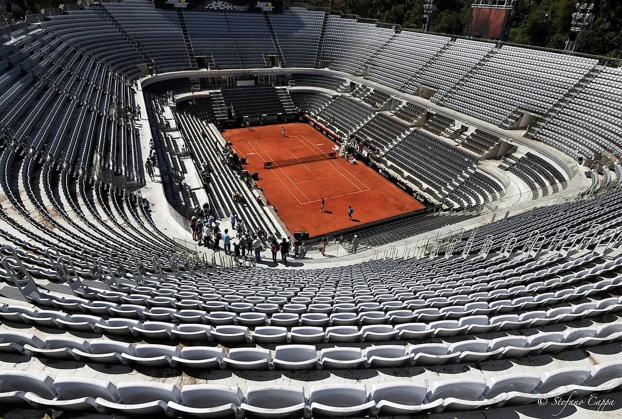 Centre tennis court and stands at the Foro Italico in Rome