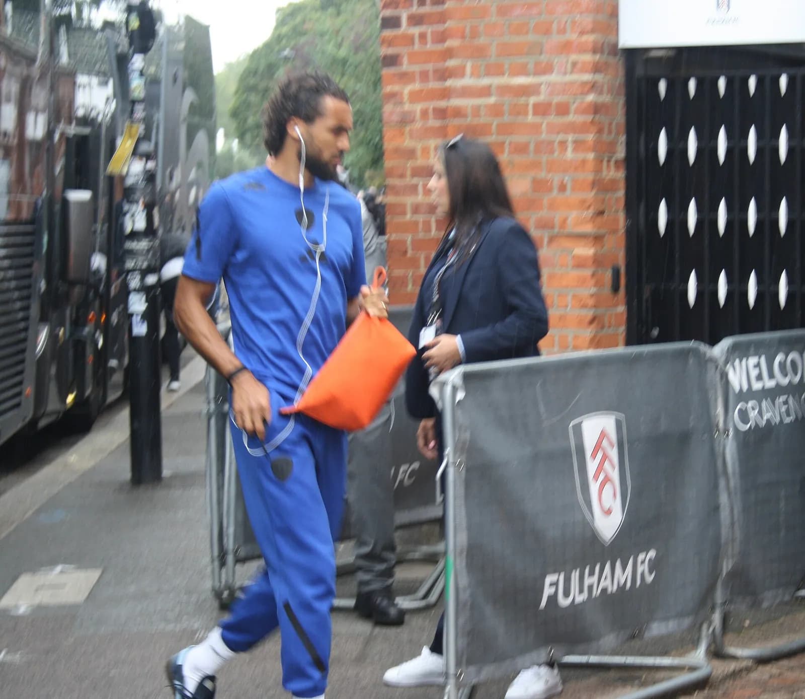 Dominic Calvert-Lewin arrives at Craven Cottage before a match between Fulham and Leeds United.