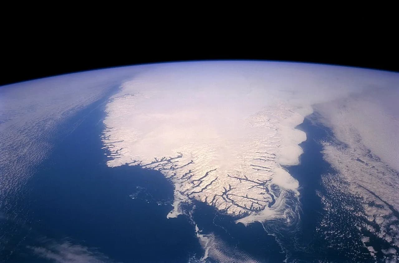 Satellite view of Greenland and its ice sheet