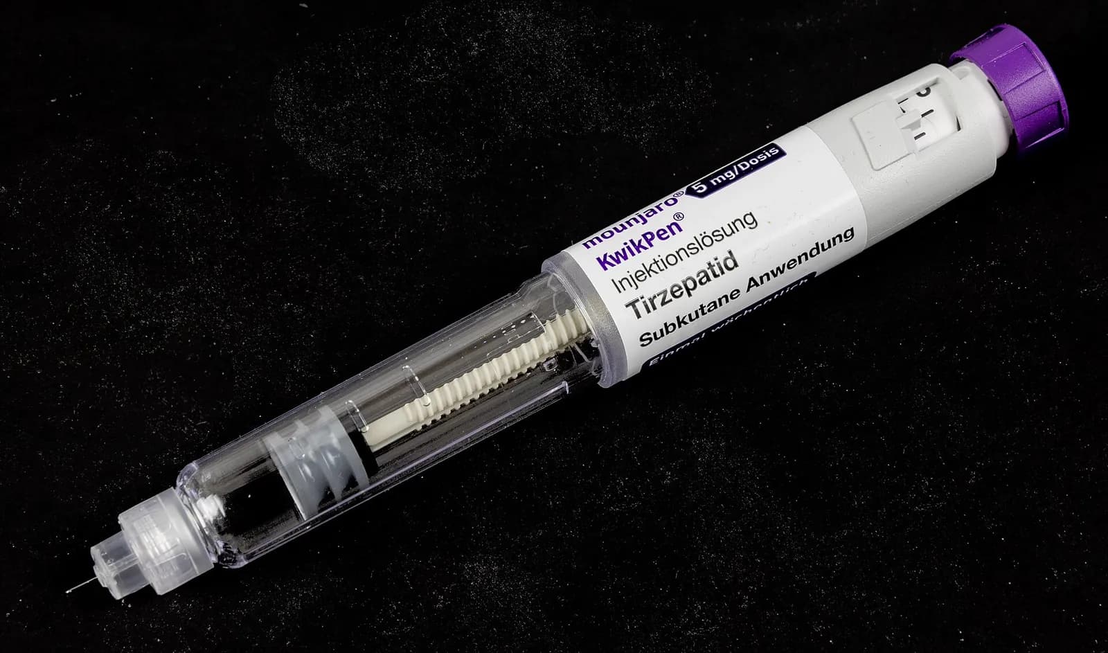 A Mounjaro KwikPen containing tirzepatide, photographed in 2025.
