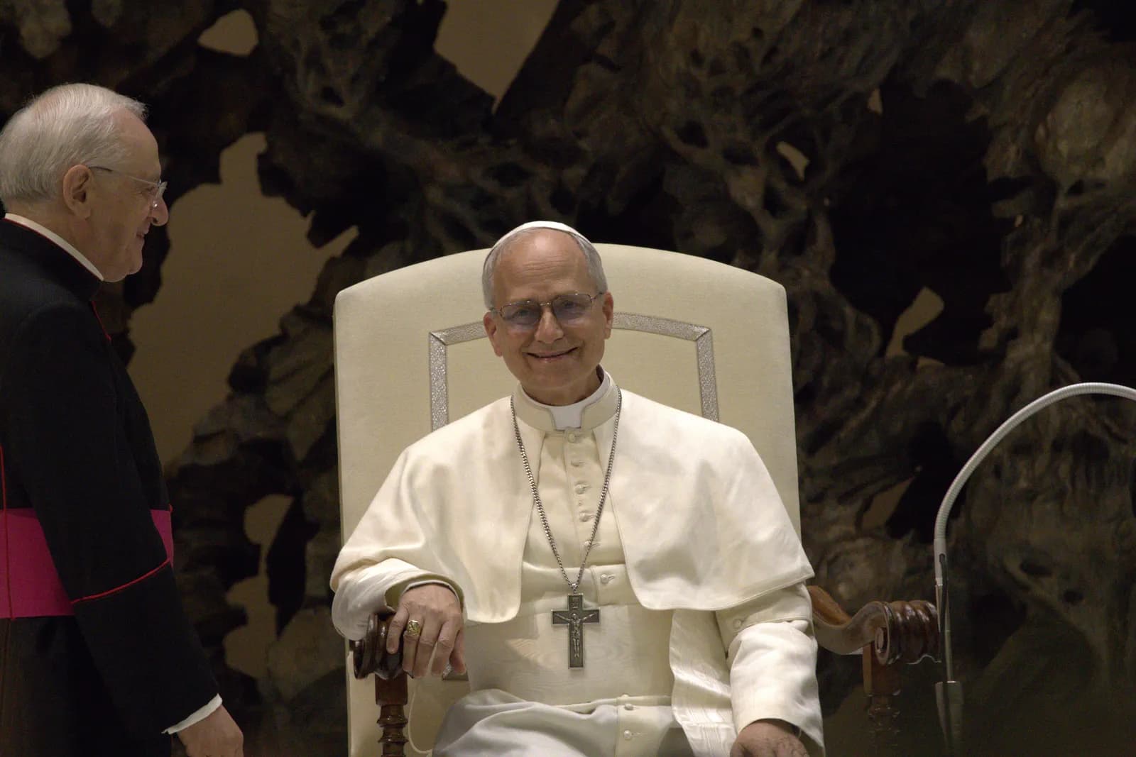 Pope Leo XIV during an audience with the media in 2025.