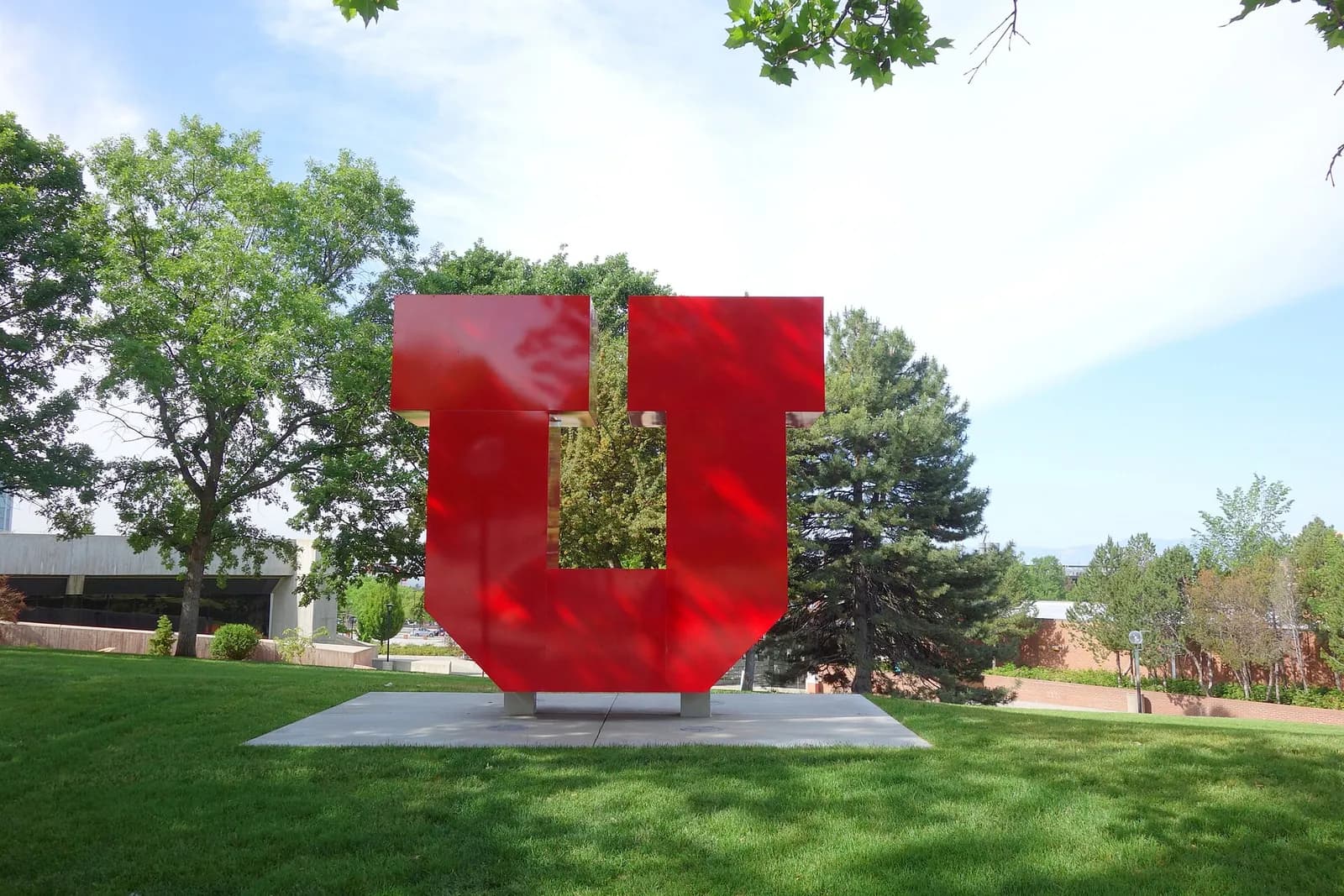 A red block U sculpture on the University of Utah campus.