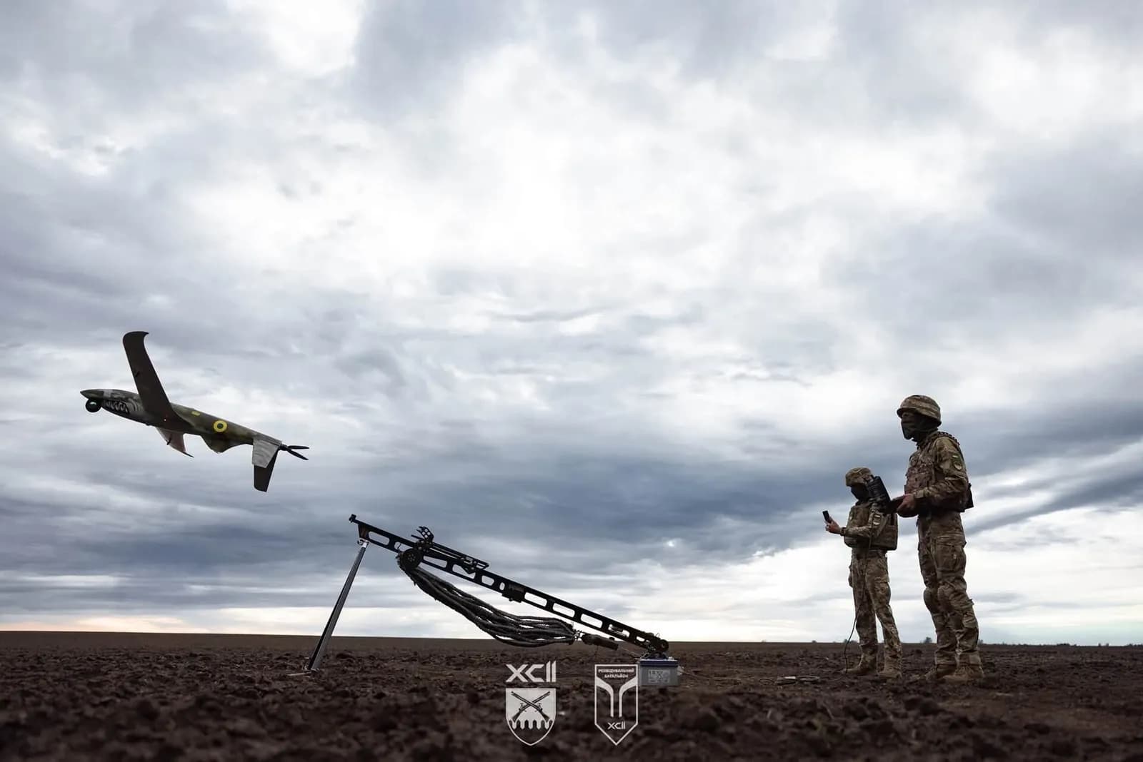 A reconnaissance team from Ukraine’s 92nd Assault Brigade launches a Shark unmanned aerial vehicle.