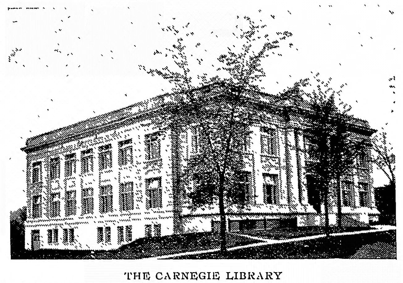 Archival photograph of the Carnegie Library building on Pennsylvania State University’s campus.