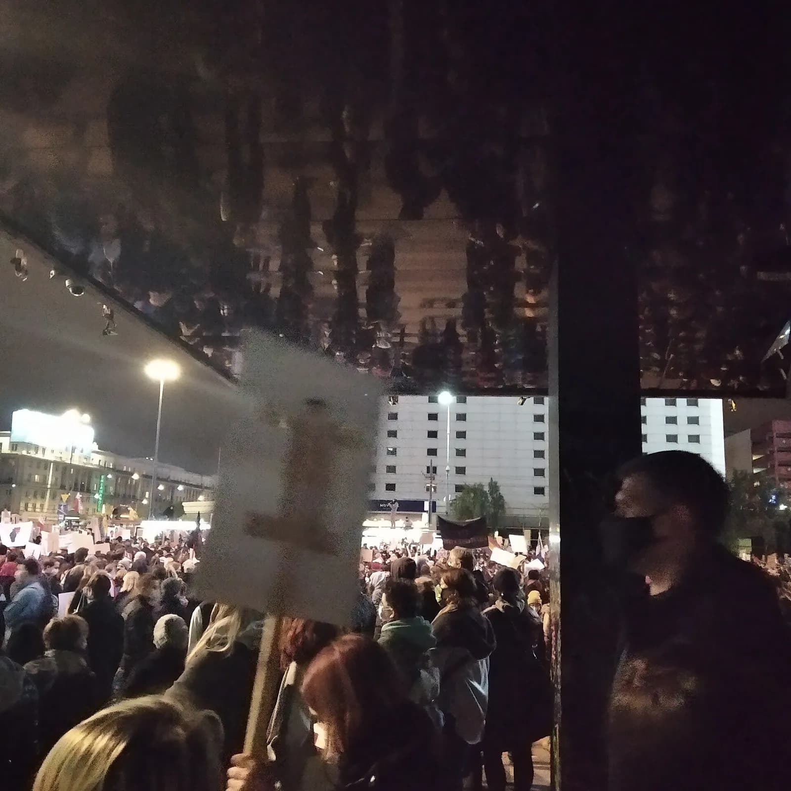 People taking part in an abortion-rights protest in central Warsaw.