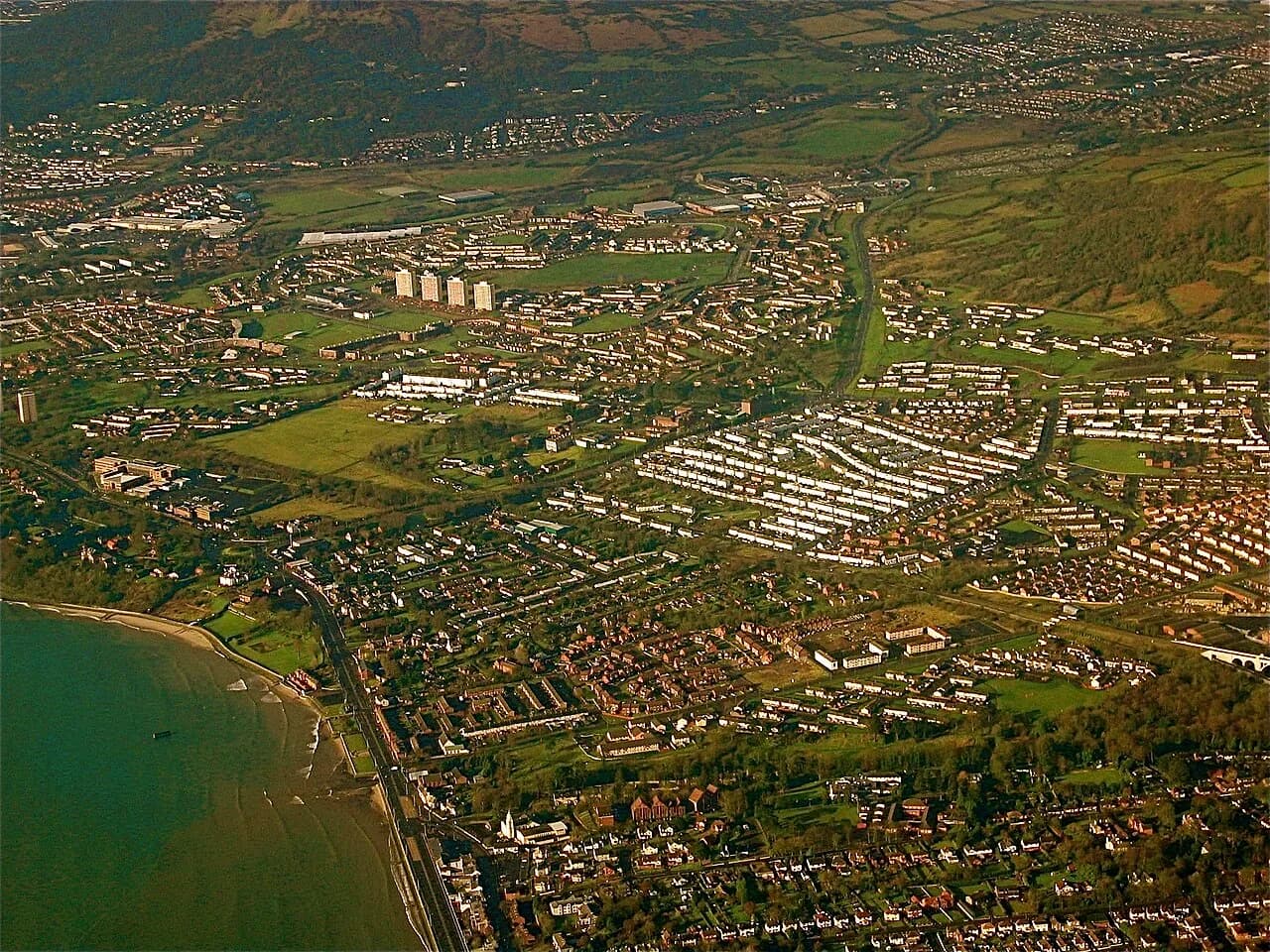 Aerial view over Newtownabbey, Northern Ireland