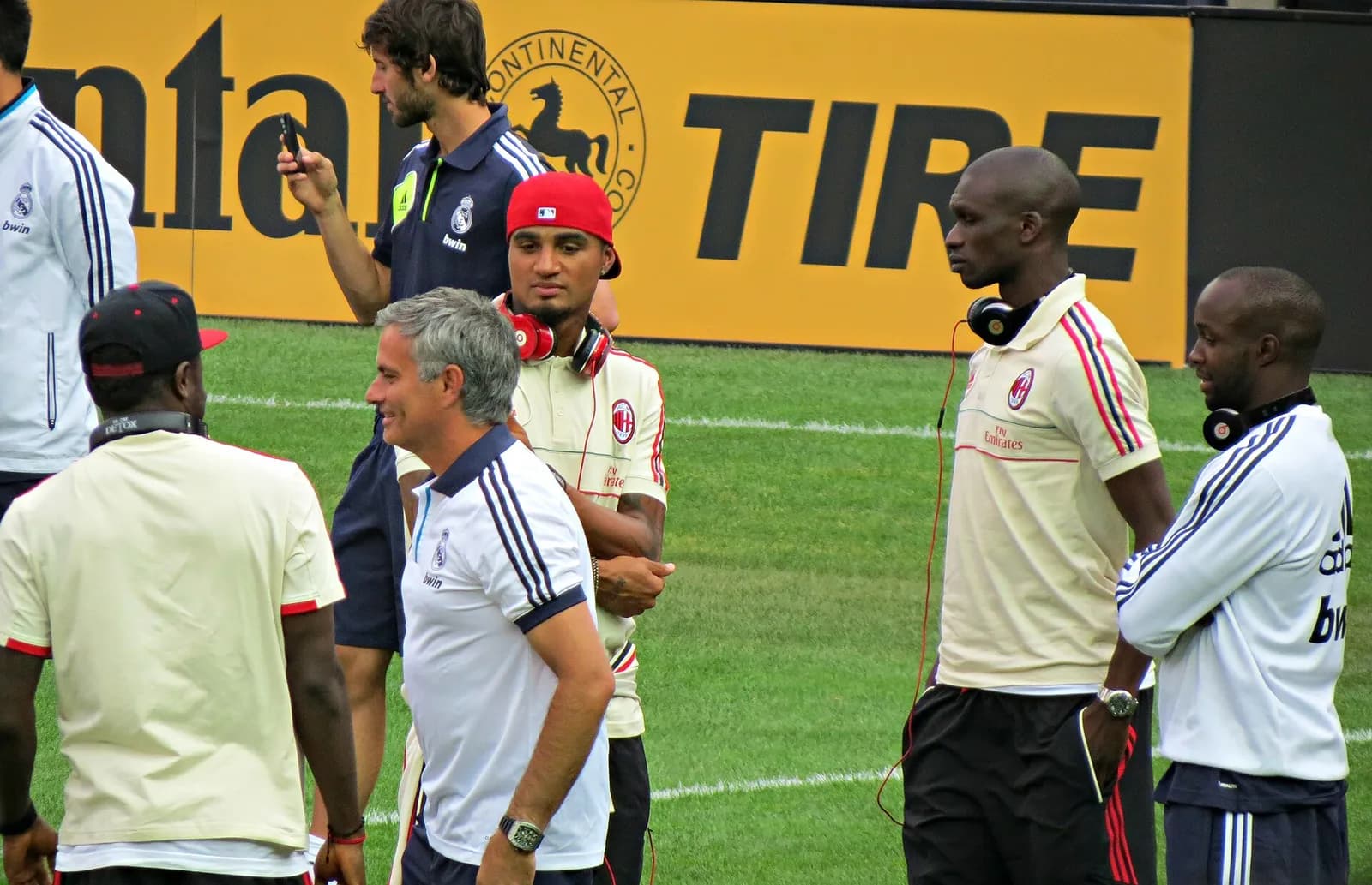 José Mourinho with Kevin-Prince Boateng, Bakaye Traore and Lassana Diarra at Yankee Stadium