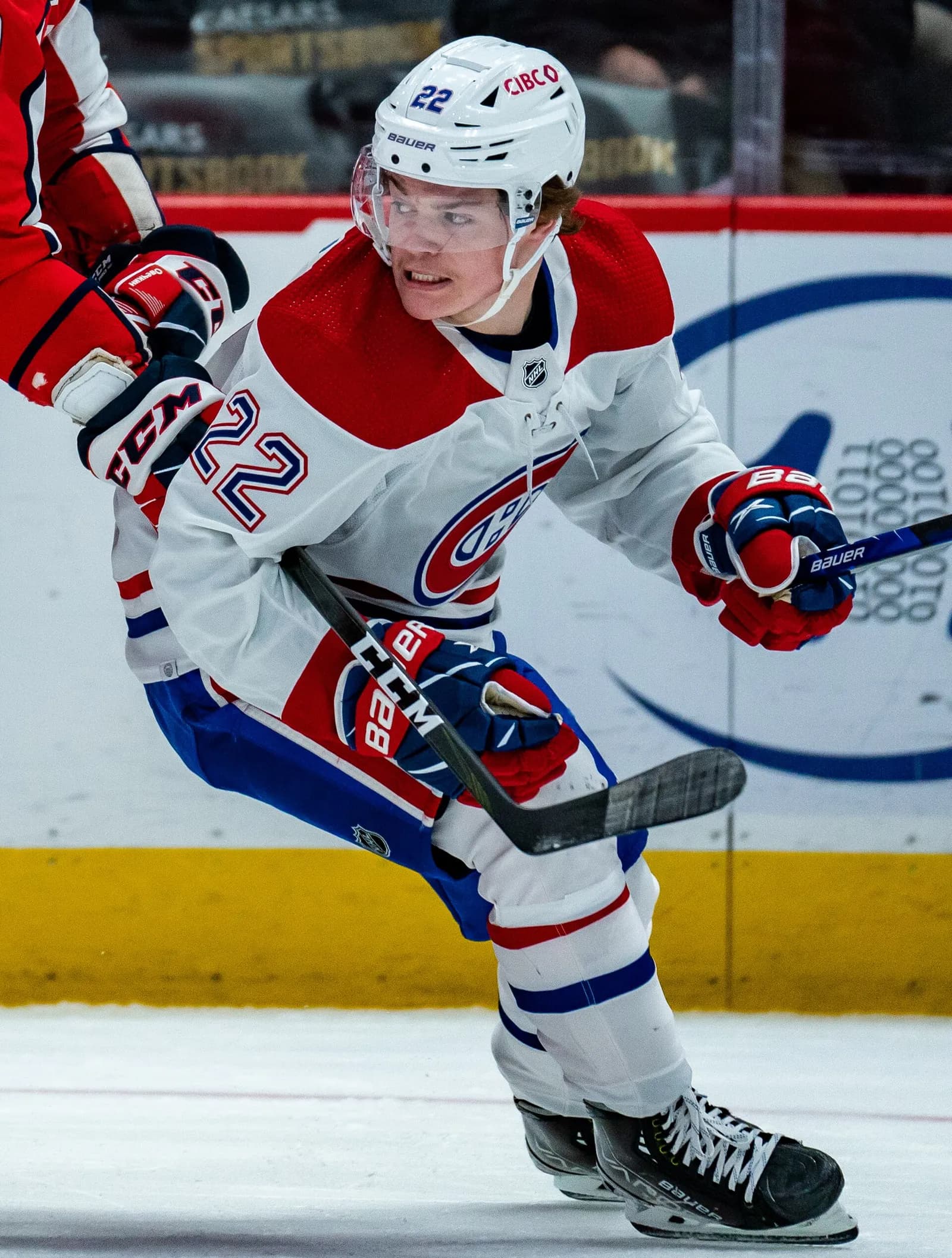 Cole Caufield skates with the Montreal Canadiens during a game against the Washington Capitals.