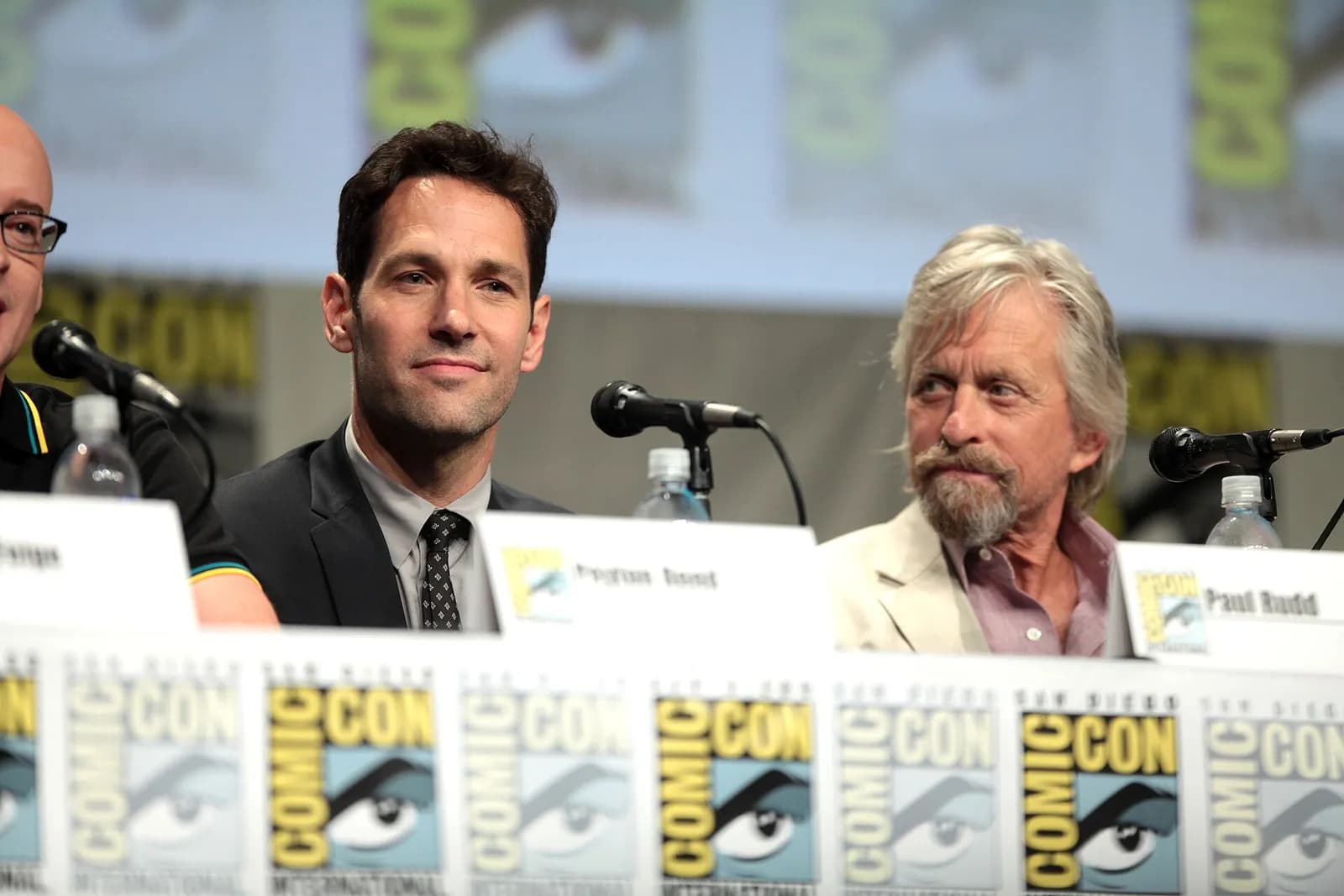 Paul Rudd and Michael Douglas speak at a San Diego Comic-Con panel about Ant-Man.