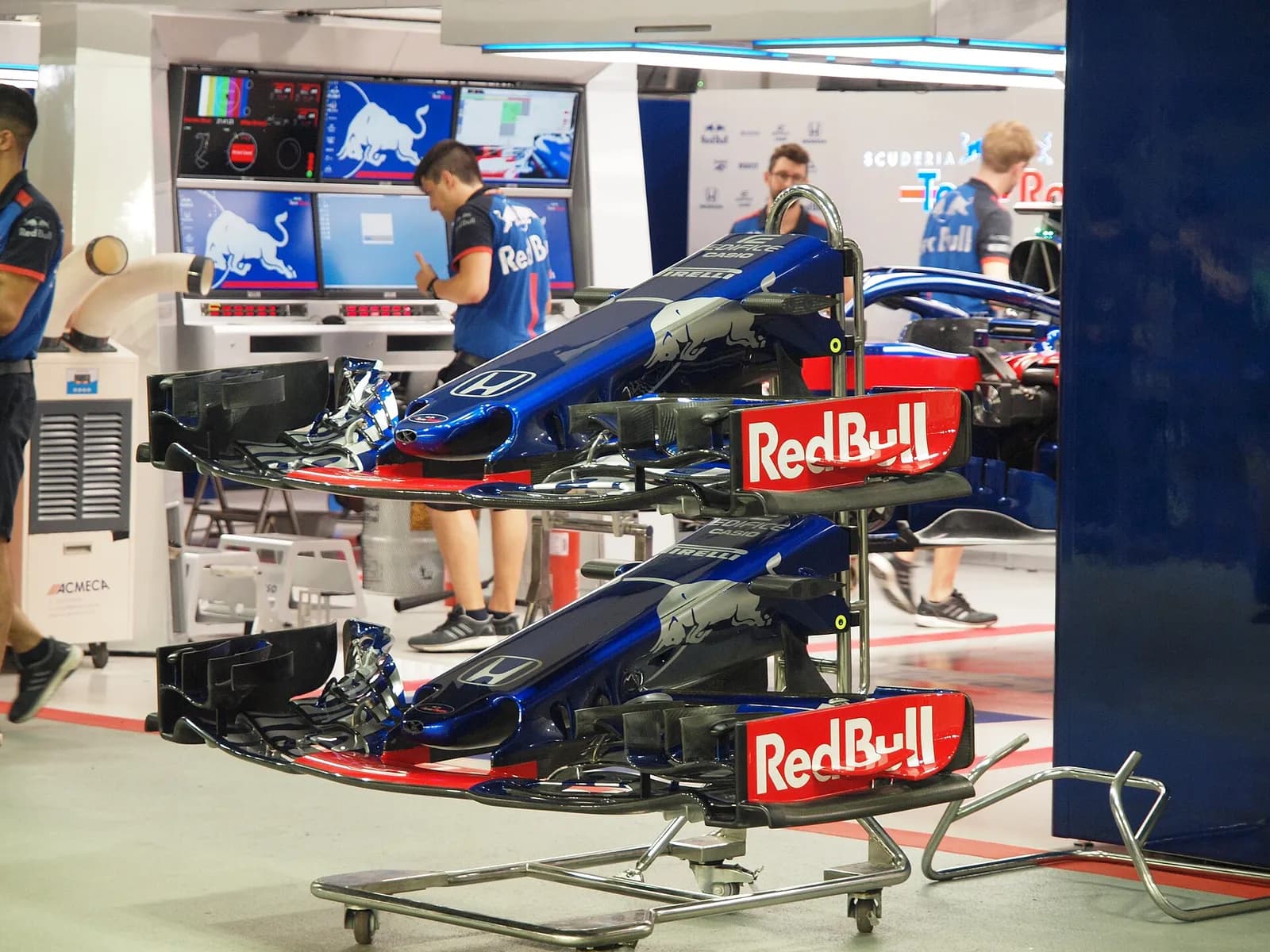 Spare front wings belonging to Scuderia Toro Rosso at the 2018 Singapore Grand Prix.