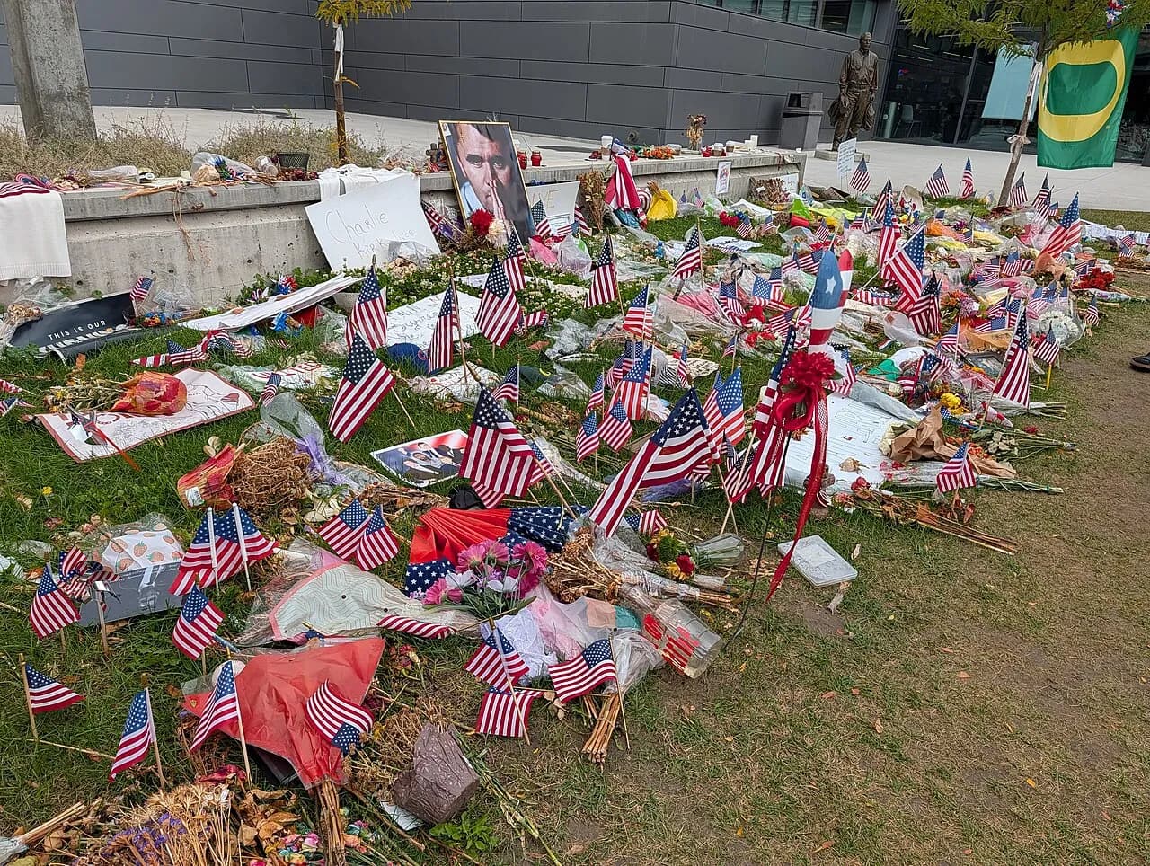 Ground memorial for Charlie Kirk at Utah Valley University in Orem, Utah