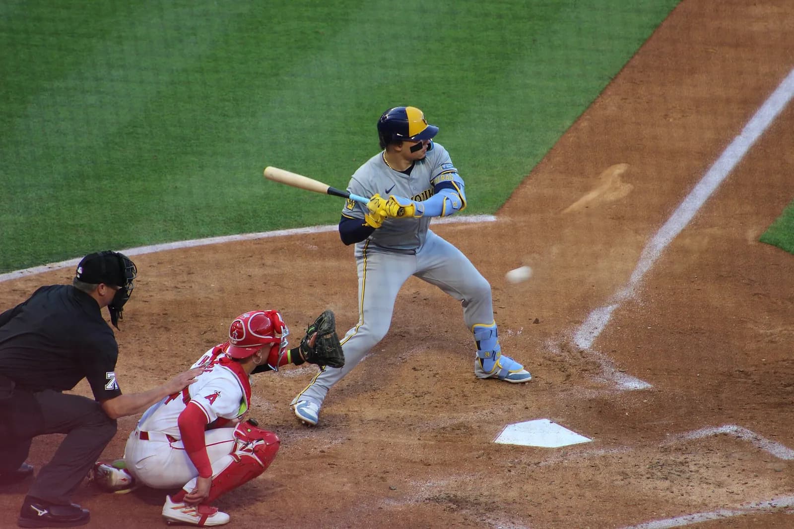 William Contreras batting for the Milwaukee Brewers against the Los Angeles Angels.