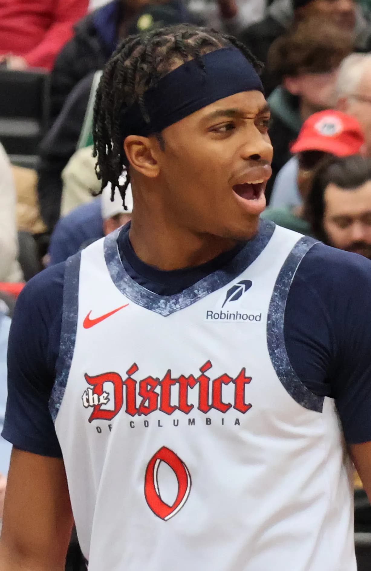 Bilal Coulibaly playing for the Washington Wizards against the Boston Celtics in Washington, D.C.