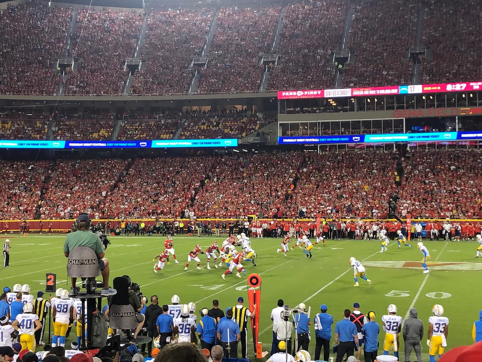 A view of Arrowhead Stadium during a Los Angeles Chargers at Kansas City Chiefs game.