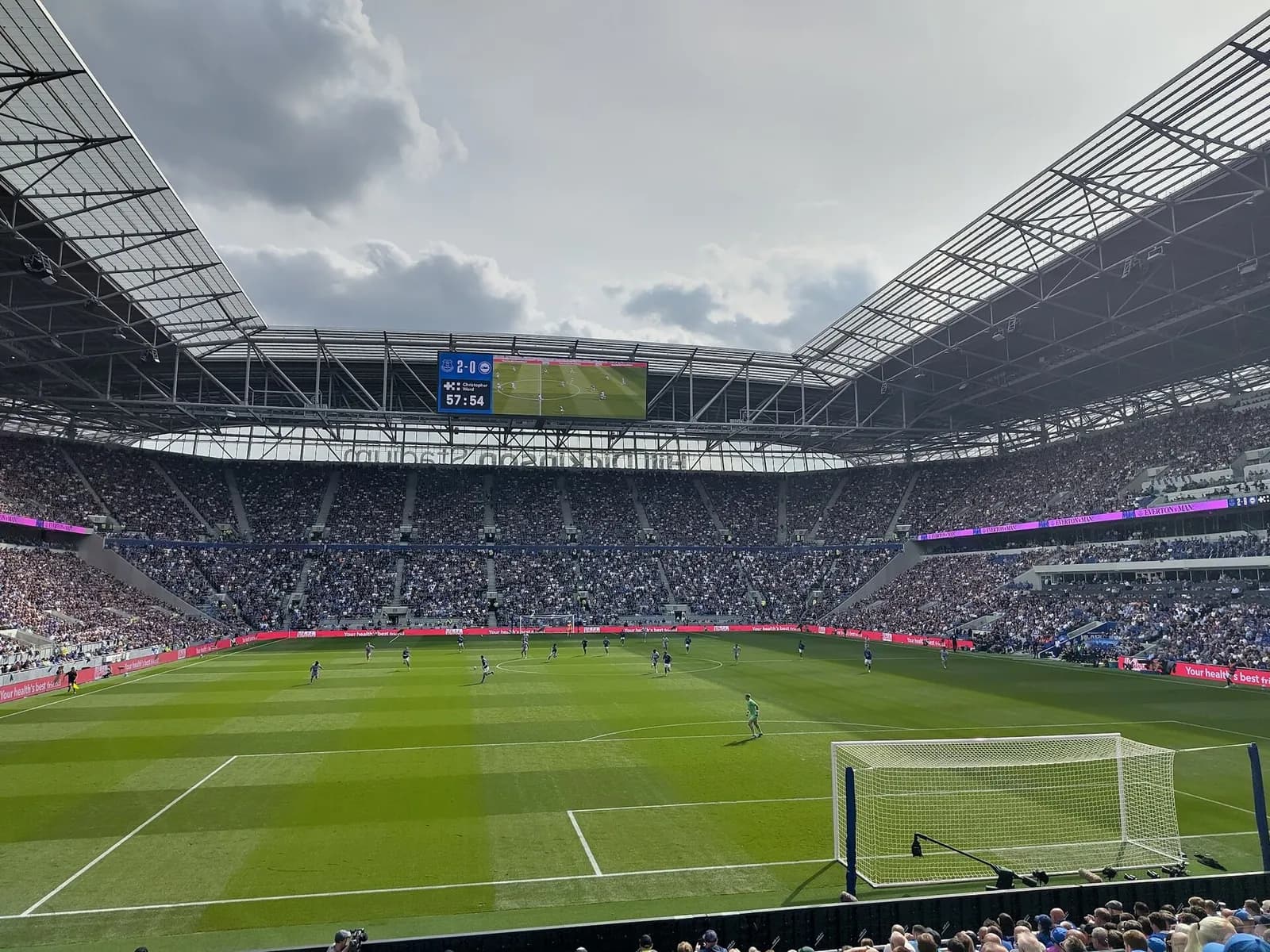 View of the pitch from the North Stand inside Hill Dickinson Stadium.