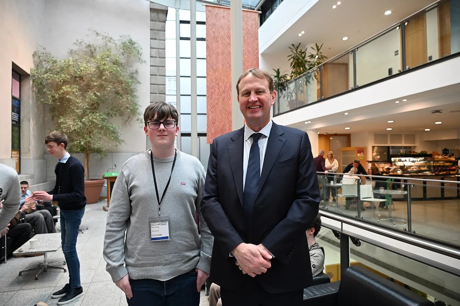 Justice Minister Jim O’Callaghan pictured with a Transition Year student.
