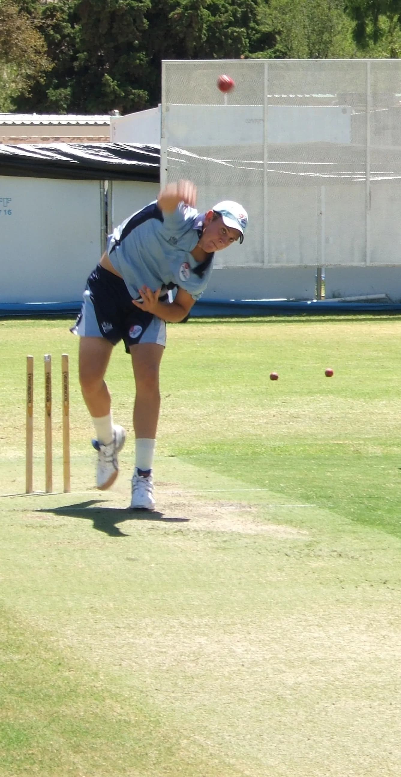 Josh Hazlewood bowling during training at Adelaide Oval nets.