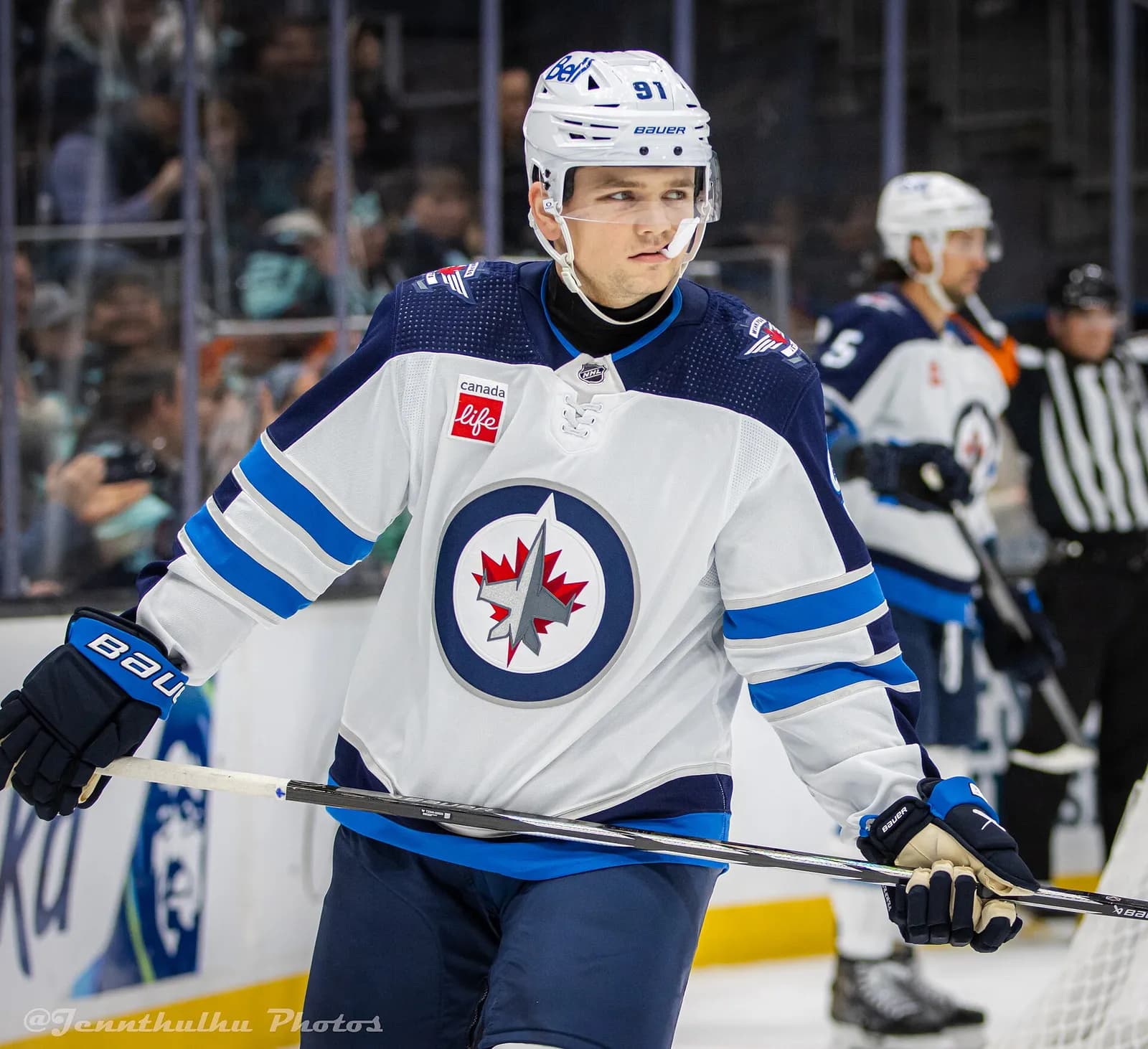 Winnipeg Jets forward Cole Perfetti during a game against the Seattle Kraken at Climate Pledge Arena.