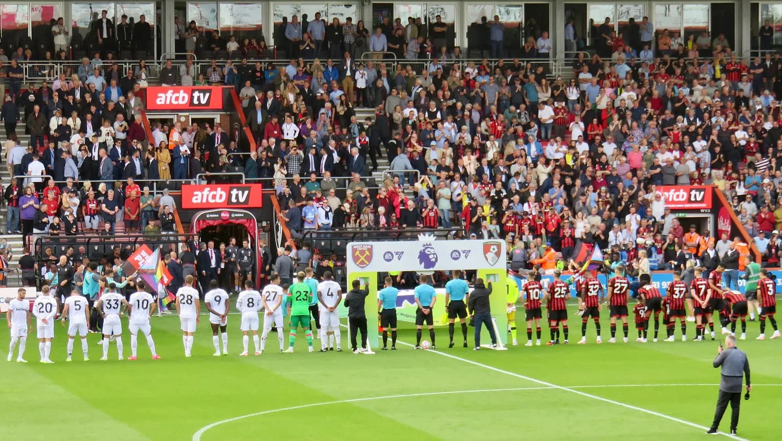 AFC Bournemouth and West Ham players line up before a match at the Vitality Stadium.