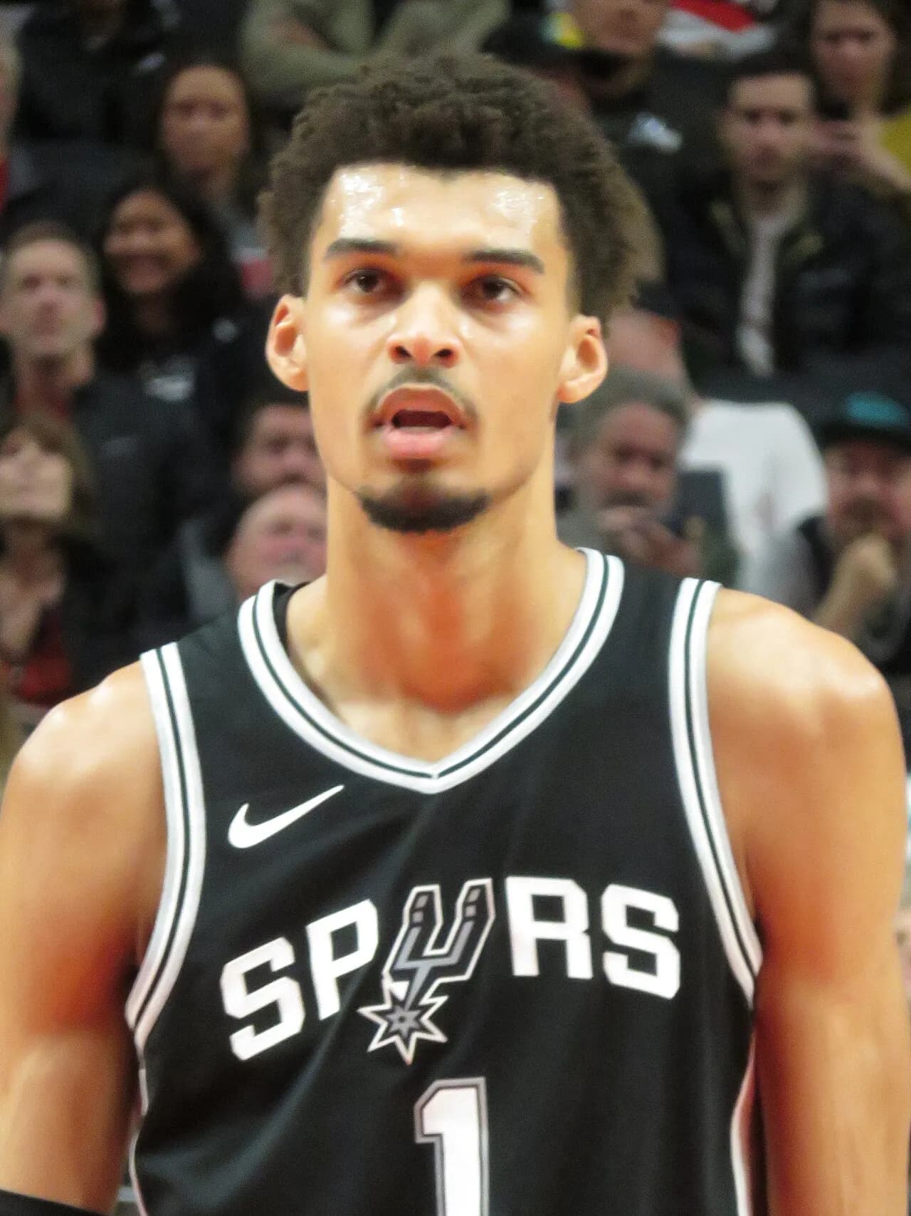Victor Wembanyama playing for the San Antonio Spurs against the Portland Trail Blazers.