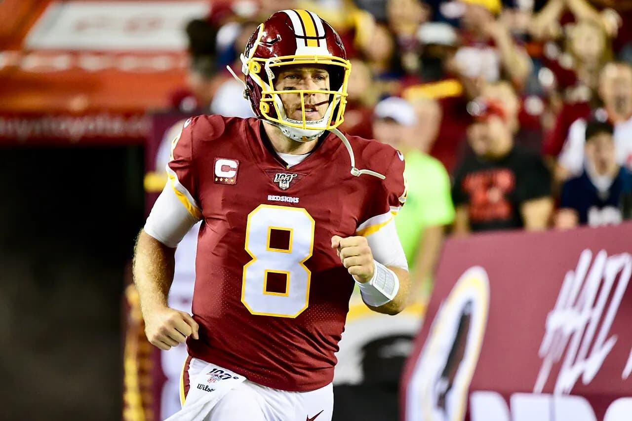 Case Keenum playing quarterback for Washington against the Chicago Bears in 2019