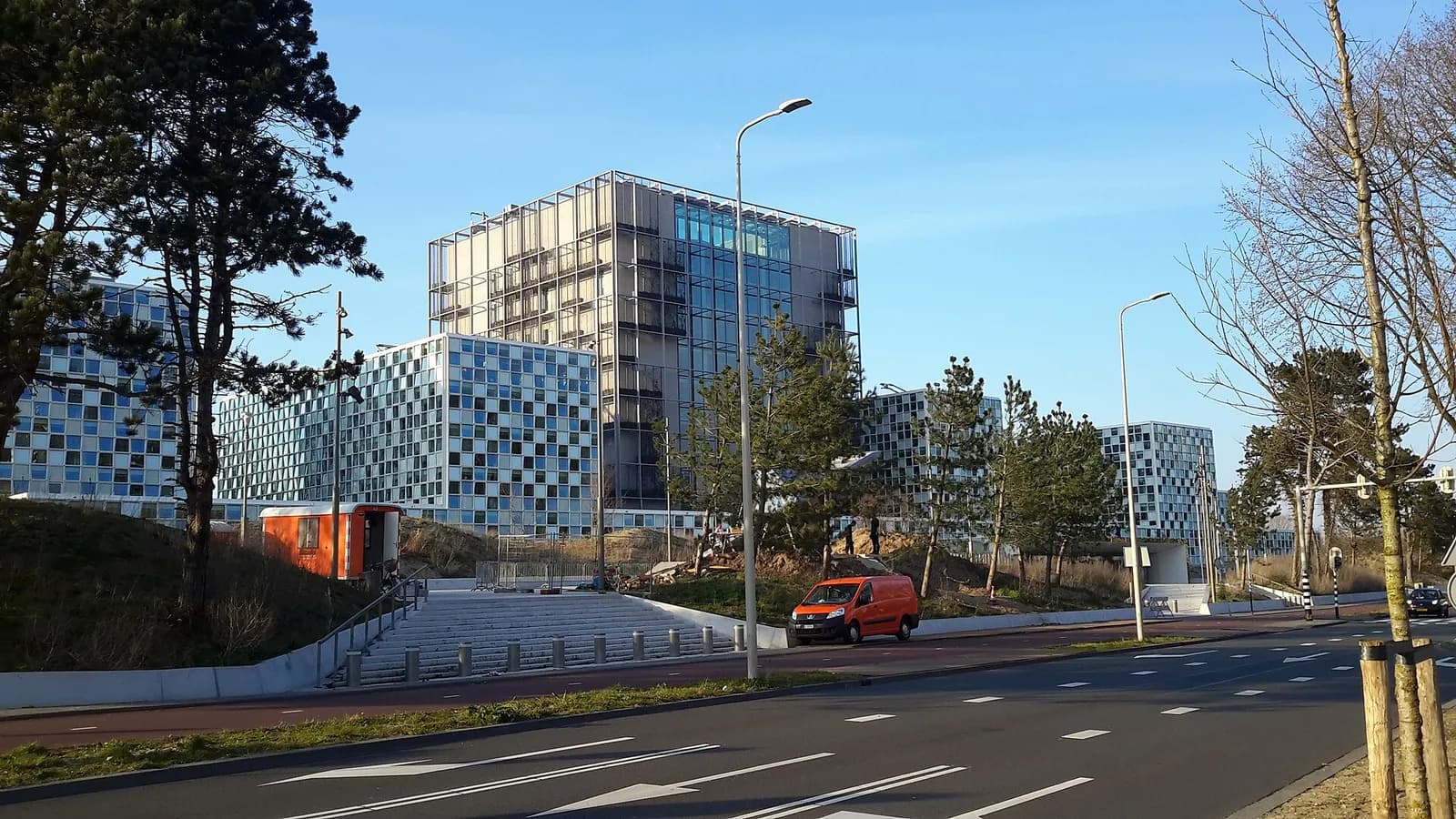 Exterior of the International Criminal Court headquarters in The Hague, Netherlands