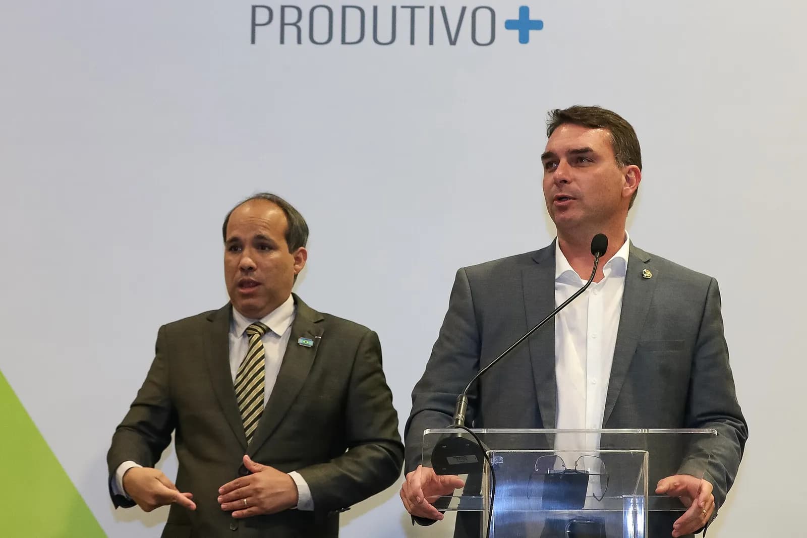 Flávio Bolsonaro speaks at an event in Rio de Janeiro.