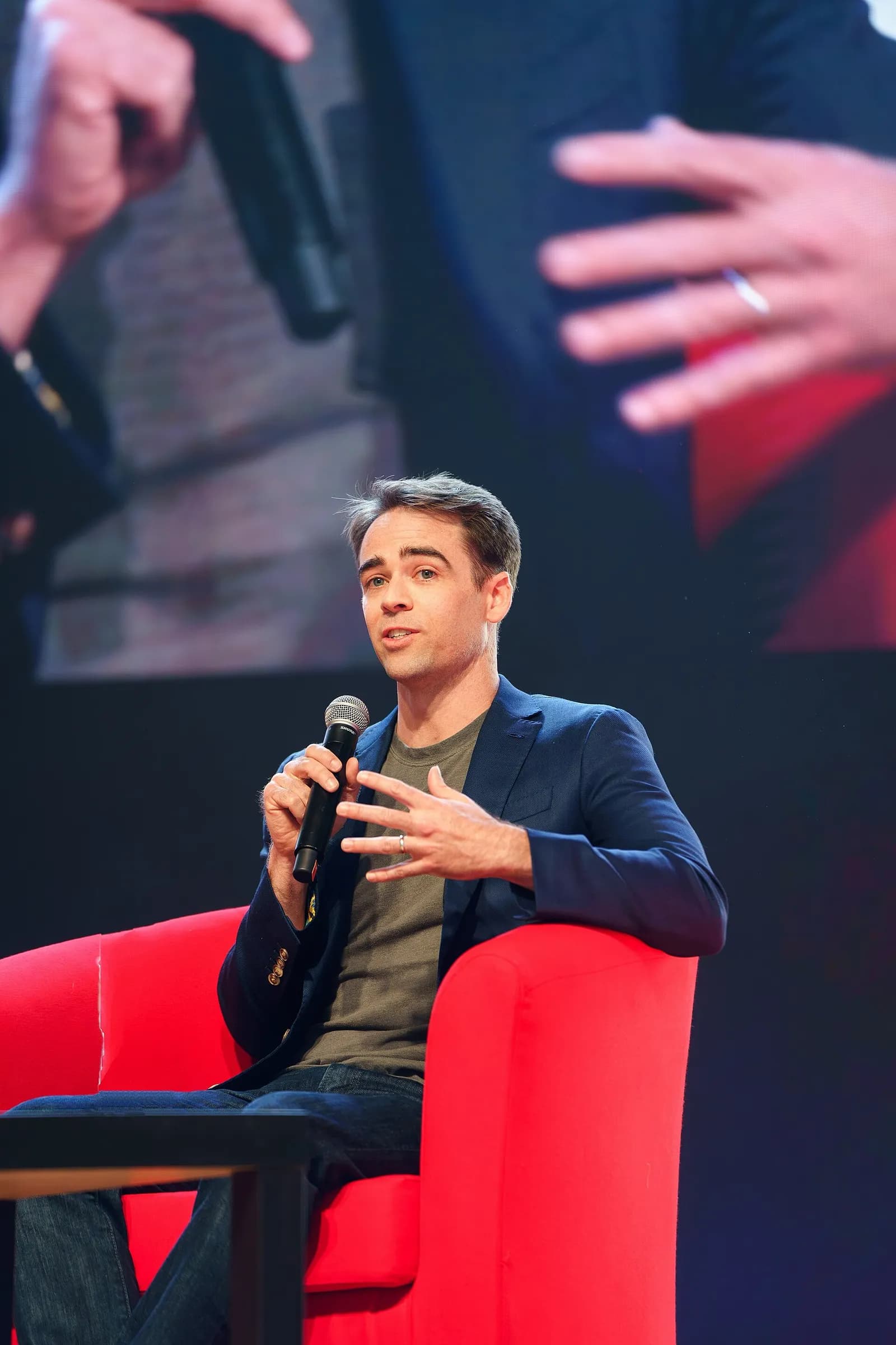 Tyler Shultz speaking at the International Journalism Festival in Perugia.