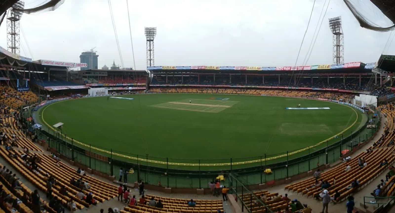 View of M. Chinnaswamy Stadium during a cricket match.
