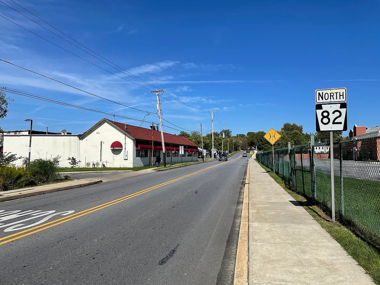 View north along Union Street past South Street in Kennett Square, Pennsylvania