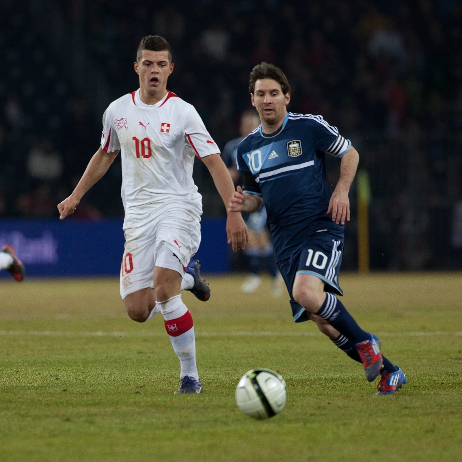 Lionel Messi and Granit Xhaka during Argentina’s match against Switzerland in 2012.