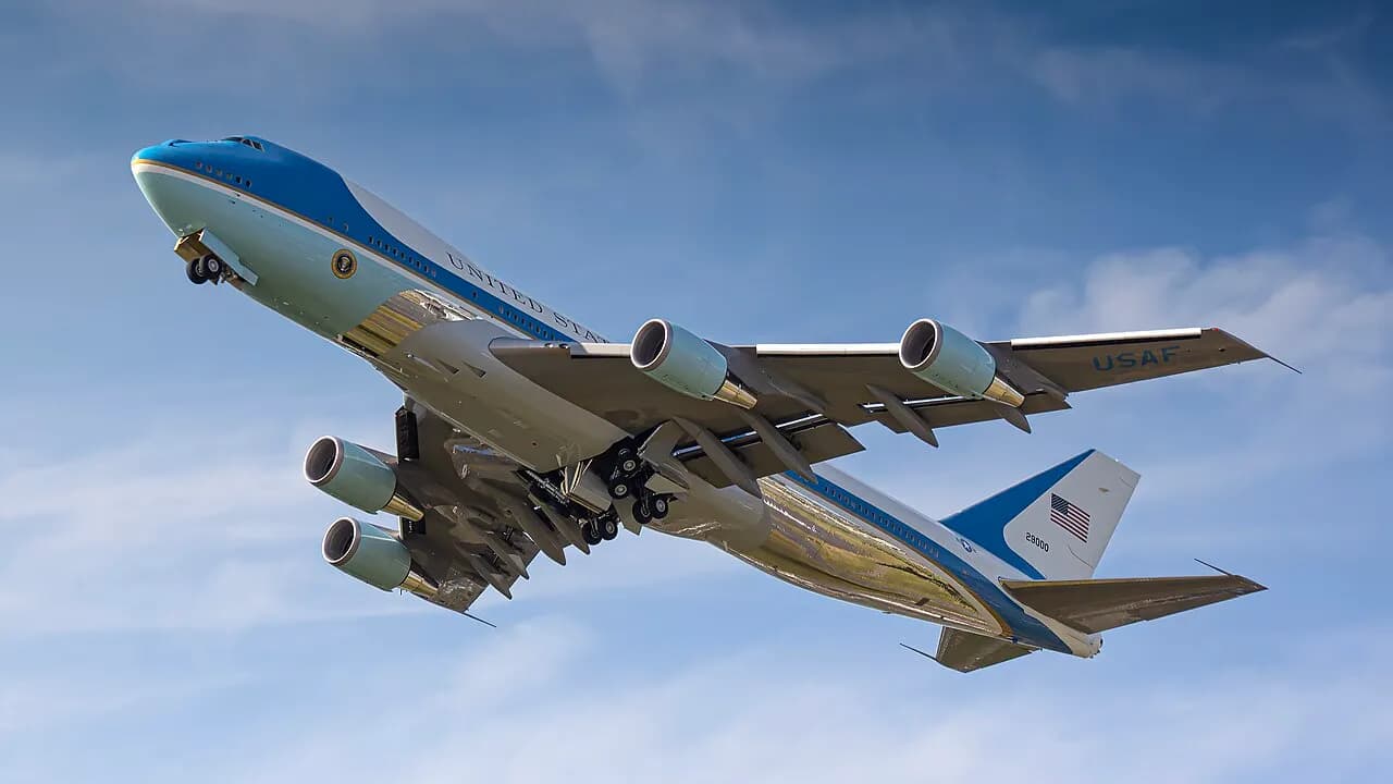Air Force One taking off from Amsterdam Airport Schiphol in June 2025