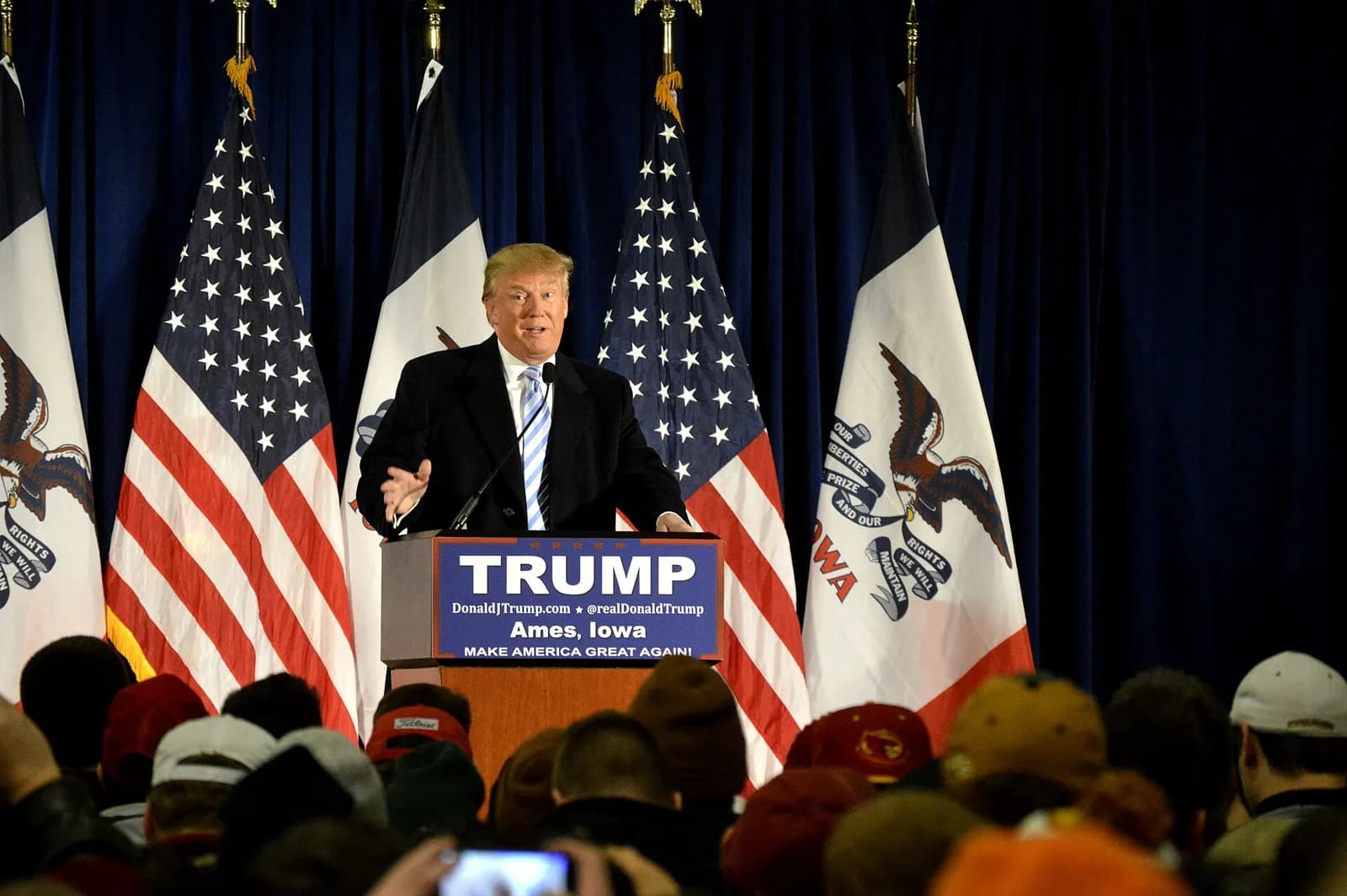 Donald Trump speaks at a rally at Iowa State University.