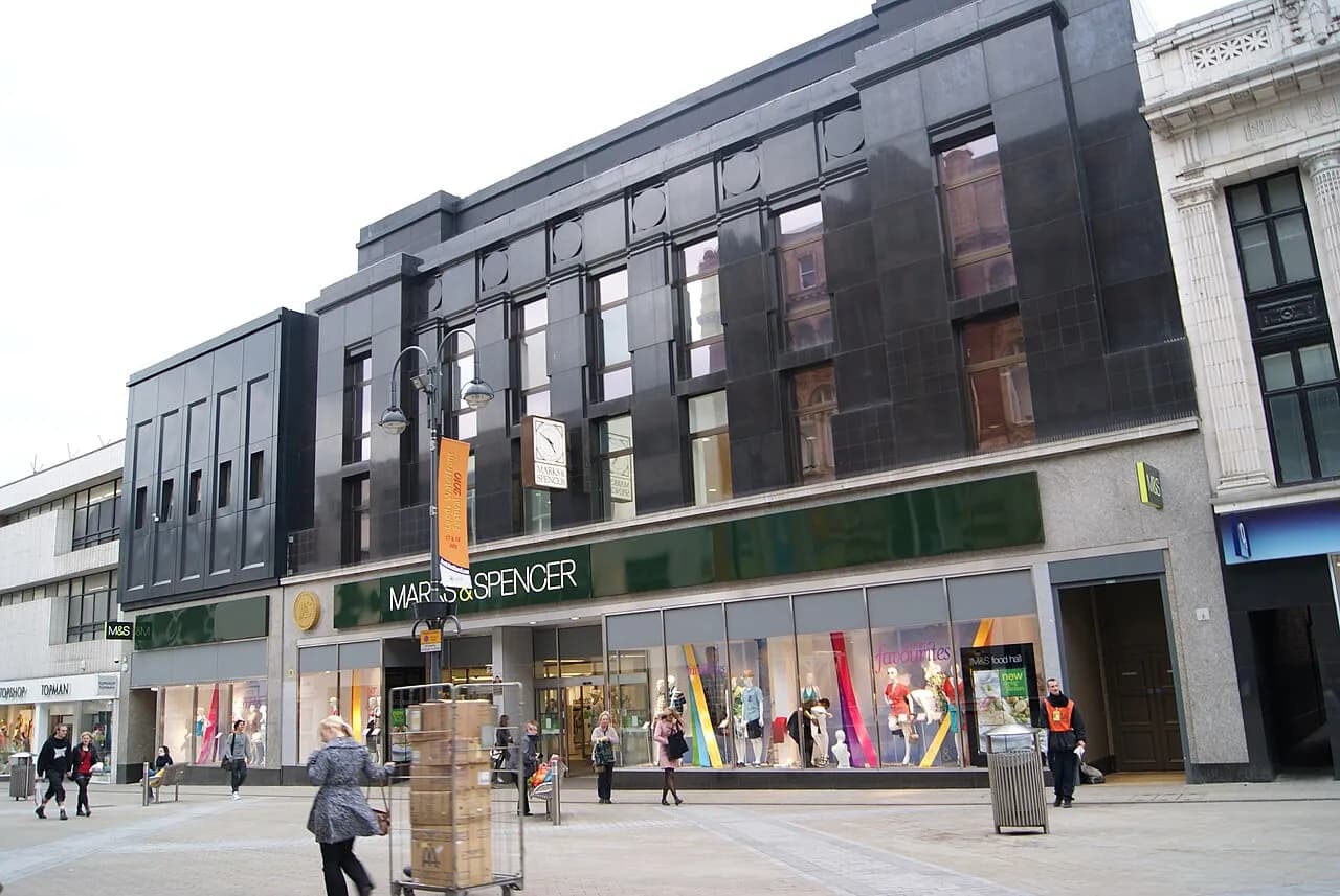 Exterior of the Marks & Spencer store on Briggate in Leeds