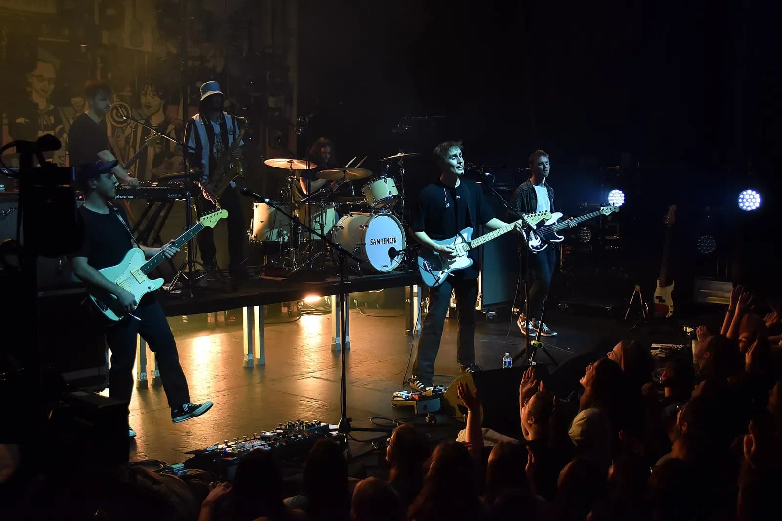 Sam Fender performs with his backing band at La Cigale in Paris.