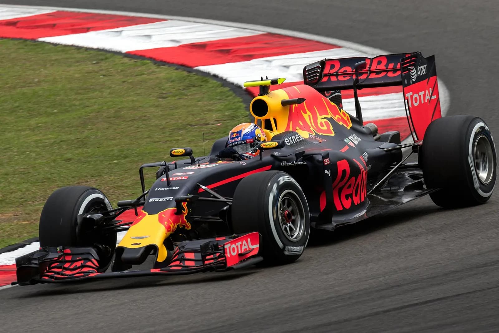Max Verstappen driving a Red Bull at Sepang in 2016