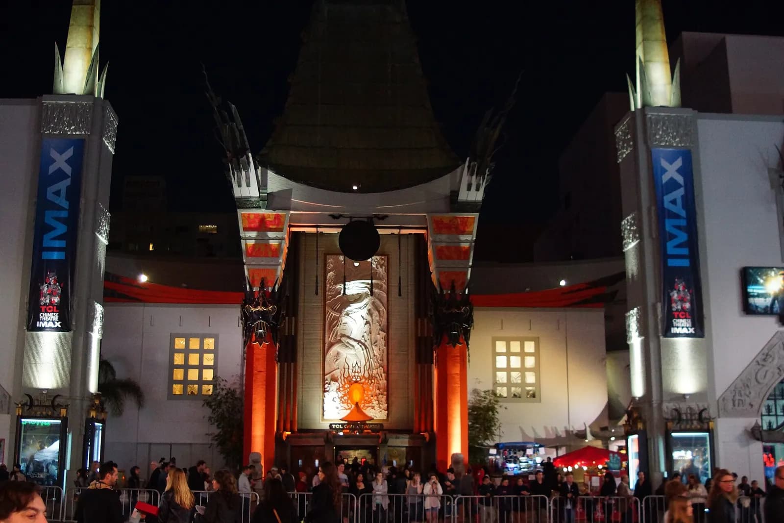 The TCL Chinese Theatre on Hollywood Boulevard at night.