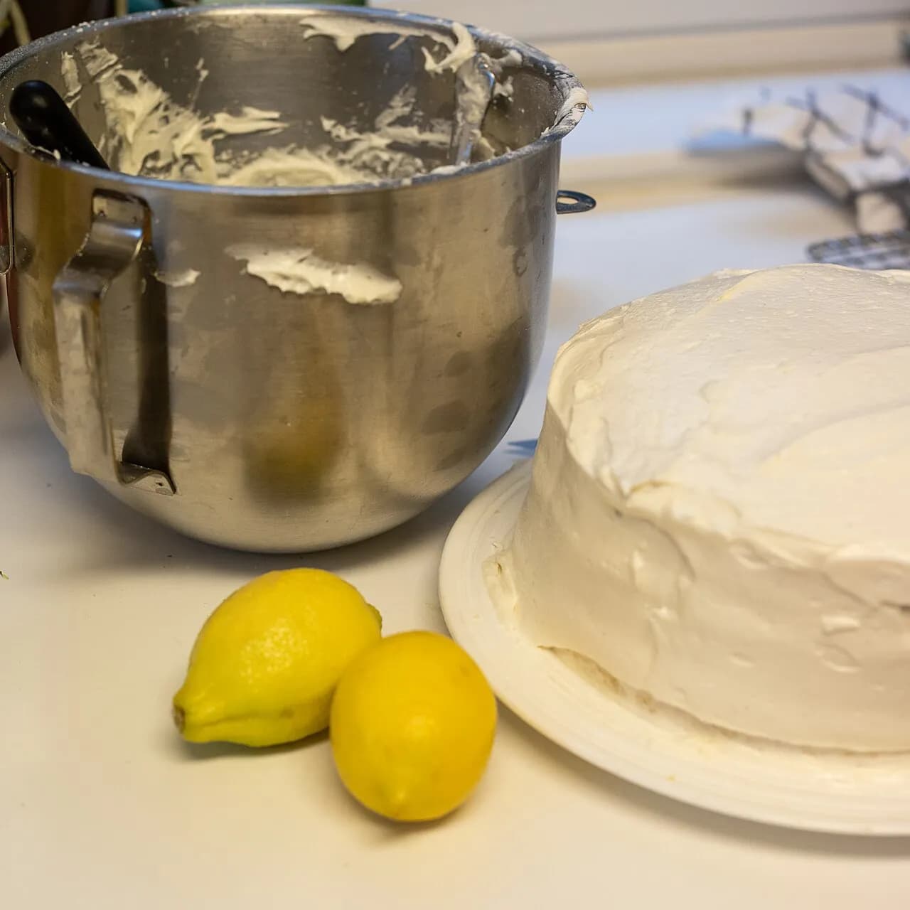 Homemade birthday cake with cream cheese frosting