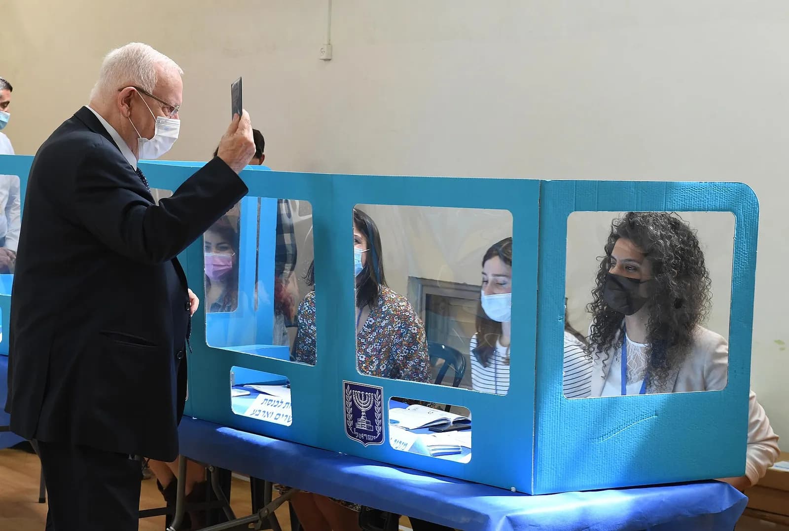 Israeli President Reuven Rivlin meets members of the Central Elections Committee at the Knesset.