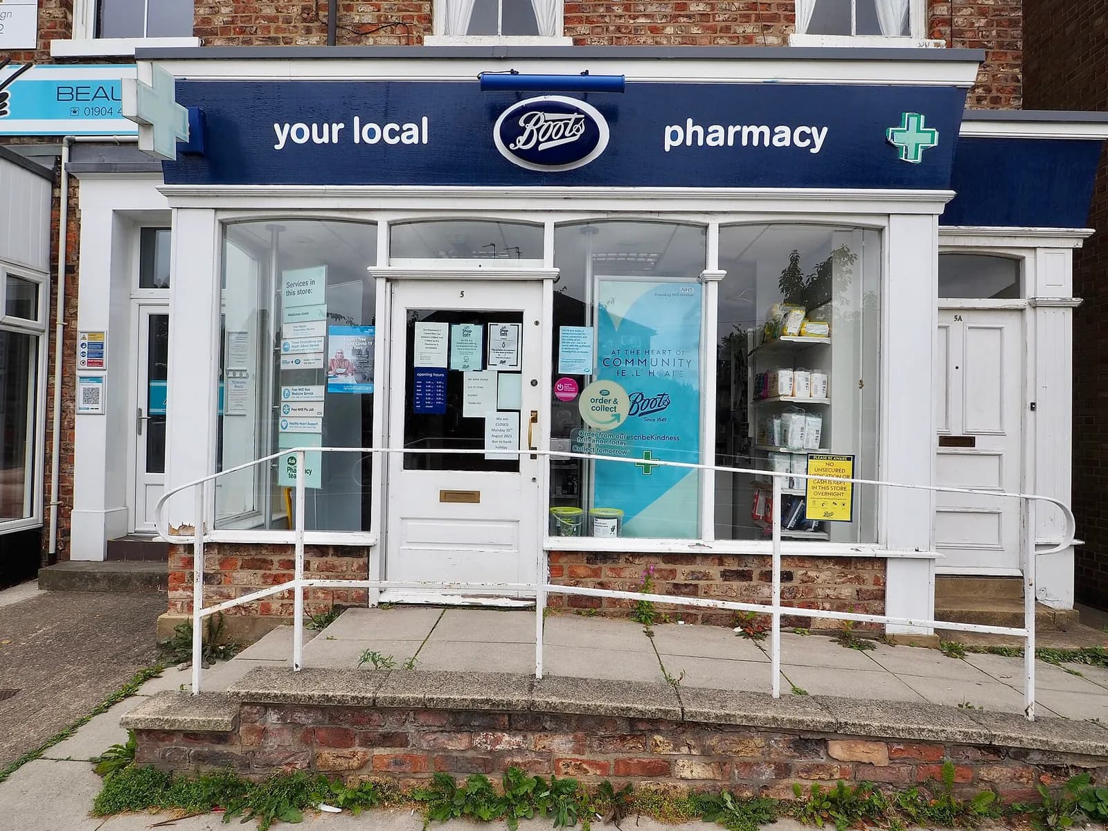 Exterior of a Boots pharmacy in Heworth Village, York.