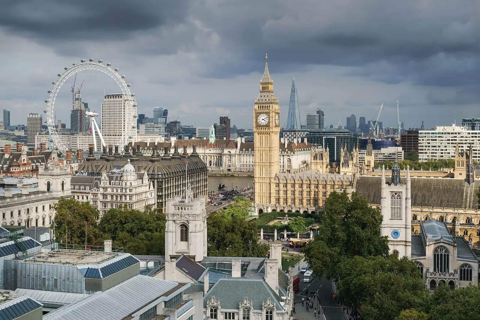View of the Palace of Westminster, seen from the dome of Methodist Central Hall in London.