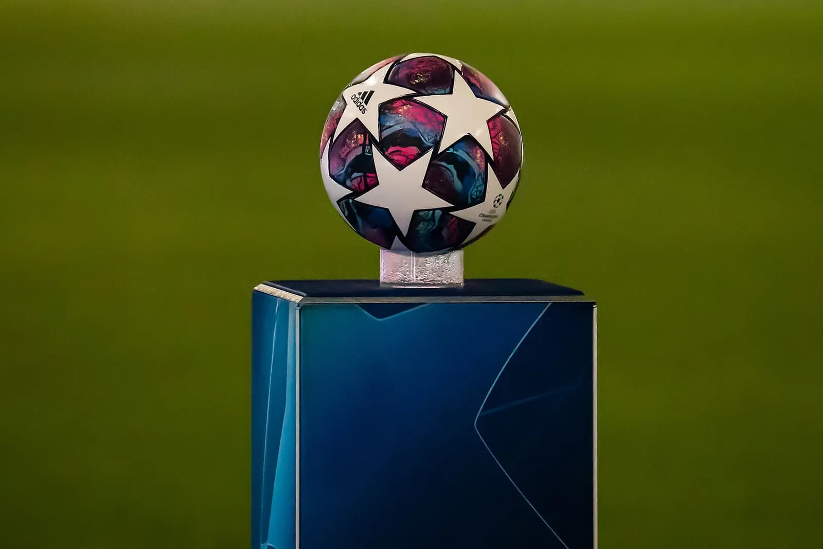 Football on the pitch during a UEFA Champions League match between RB Leipzig and Tottenham Hotspur.